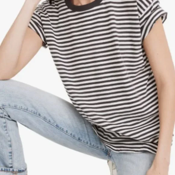 Madewell Damien Stripe Whisper Cotton Rib Crewneck T-Shirt - Picture 1 of 4